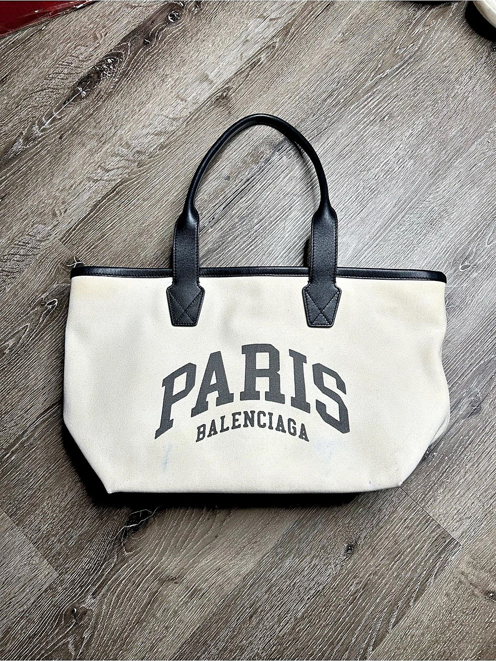 Balenciaga Paris Shopping Tote Canvas Tote in White & Black